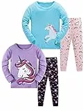 SOIBEEN Mädchen Pyjama Set 100% Baumwolle PJs Kleinkind Langarm Nachtwäsche Kinder Kleidung 2 Stück Outfit Einhorn, Bestickt und Bedruckt 6 Jahre