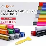 HTVRONT Vinylfolie Plotter Selbstklebend, 12 Rolle Plotterfolie 30.5cm x 152cm,Selbstklebende Plotterfolie für Cricut, 12 Farben Vinylfolie für DIY-Geschenke, Geburtstagsfeier