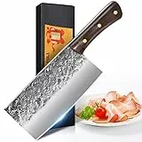 Home Safety Chinesisches Hackmesser - 8 Zoll Metzgermesser - Professionelles Gemüsemesser Scharf verdickte Klinge, Küchenmesser Handgeschmiedetes Fleischmesser Kochmesser mit Ergonomischem Griff