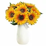 Olrla 10 kunstliche Sonnenblumen Einzelstiel, Seide kunstliche Sonnenblume fur Hochzeit Blumenstrauß Tafelaufsatze Innenraum Dekoration