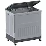 HAIXIN HOME Großer Kunststoff-Wäschekorb mit Deckel und Rollen, 130 l, zusammenklappbarer Wäschekorb, Organizer für Industrie, robuster Rollwäschekorb mit Griff für Waschküche und Schlafzimmer, Grau