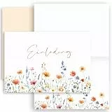 E&G Klasse 10x Einladungskarten Blumen mit Umschlägen Frau Erwachsene A6 Wildblumen Klappkarten Einladungskarte Feier Hochzeit Geburtstag Jubiläum zum Beschriften