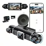 4 Kanal Dashcam Auto Vorne Hinten 4K/1080P,360° Dasch-Cam Auto mit 64GB SD-Karte,3' IPS-Bildschirm,4X 140° Weitwinkel,WDR Nachtsicht (8 IR-LEDs),G-Sensor,Dashcam mit parküberwachung,Loop-Aufnahme,WiFi