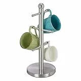 Relaxdays Tassenhalter, mit 6 Stangen, zum Hinstellen, Edelstahl, für Kaffeebecher, Küche, runder Tassenbaum, silber