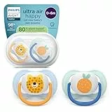 Philips Avent ultra air Schnuller – kiefergerecht geformtes Design, für Babys, 0–6 Monate, weicher, symmetrischer Silikonsauger, BPA-frei, mit Sterilisationsbehälter, 2er-Pack, SCF080/23