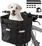Goldmiky Faltbarer Fahrradkorb, Fahrradkorb Vorne für Hund, Easy Install Abnehmbare FahrradkorbTasche, mit Lenkeradapter für Kleiner Hunde, Einkaufen, Picknick (Schwarz)