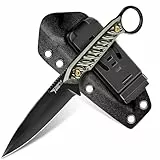 PURPLEBIRD Messer mit Feststehender Klinge, Camping Messer mit Scheide und Verstellbarer Gürtelclip, Full Tang Outdoor Messer aus 440C Stahl mit G10 Griff für EDC Überleben und Jagd (Grün)