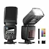 PHOTOOLEX Kamera Blitz Speedlite Kompatibel mit Canon Nikon Panasonic Olympus Pentax und andere DSLR Kameras Digitalkameras mit Standard Blitzschuh, Kamerablitz mit 12 Farbfiltern
