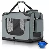 Juskys Hundetransportbox Lassie M faltbar & tragbar 42x60x44 cm mit Decke, Tasche & Griffen - Faltbare Transportbox für Hunde, Katzen & Haustiere - Oxford Stoff Hundebox Auto Hundetasche - Grau