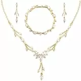 CERSLIMO Schmuckset Gold, Hochzeit Brautschmuck Set 5A Zirkonia Kette Armband Ohrringe Vergoldet Schmuck Set für Braut mit Geschenkbox Geschenke Frauen Damen