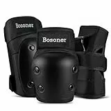 BOSONER Inliner Schoner Erwachsene und Jugendliche: 6er Set Schoner Inliner Damen Herren Schutzausrüstung Protektoren mit Knieschoner Ellenbogenschützer Handschoner (Schwarz, M (11-17Jahre))