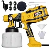 Farbsprühsystem 850W HVLP Elektrische Spritzpistole,1400ML Behälter,4 Düsen & 2 Sprühmuster,Einstellbarer Durchfluss,Lackierpistole mit Reinigungsfunktion für Möbel,Wände,Türen & Zäune,DIY Gelb