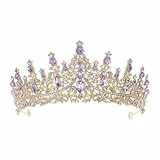 minkissy Lila Kristallkrone Frauen Für Braut Korona Geburtstags-tiara Gold Strass-kronen Für Mädchen Diademe Brautkopfschmuck Für Die Party Klein Hochzeit Strass Stirnband Fräulein