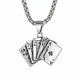 Flongo Herrenarmband Herren-Kette Männer Anhänger Herren Halskette mit Spielkarte Royal Flush Pik Straight Flush Poker Karten Anhänger