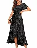 Berylove Schwarze Abendkleider Lang Glitzer Kleid Jugendweihe Kleider Kleid Hochzeitsgast Ballkleid Lang Rockabilly Kleid S007 Black S