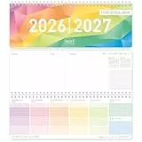 Häfft® Wochen-Tischkalender Schuljahr 2026/2027 'Rainbow' im Quer-Format, 1 Woche auf 2 Seiten - Wochenkalender, Schreibtisch-Kalender Schule - nachhaltig & klimafreundlich
