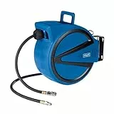 Scheppach 15m Schlauchtrommel Druckluft | 15 bar Arbeitsdruck | Ø 9,3mm innen / 15,3mm außen | 180° schwenkbar | tragbar | mit Auto-Stopp | Automatik Schlauchtrommel AHR15 für Kompressor ¼' Anschluss