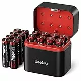 Wiederaufladbare AA Lithium Akkus 16 Pack mit Ladegerät, 1.5V 3600mWh hohe Kapazität Mignon AA Batterien, Lithium AA Batterien und Akku Ladegerät mit Ladung-Aufbewahrung Funktion