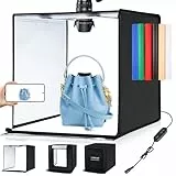 Fotobox für Produktfotografie, 60x60 cm Fotostudio Set, PULUZ Große Photobox Tragbares Faltbar Lichtzelt 5500K LED Weißes Licht Dimmbar mit 6 Hintergrund