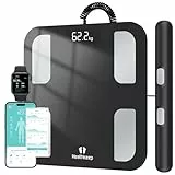 Körperfettwaage Digital Personenwaage Bluetooth mit 8 Elektroden Ganzkörperanalyse Waage mit APP und Handsensoren Smart Körperwaage für 18 Körperdaten Analysiert (300 Schwarz)