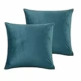 Damier Plüsch Kissenbezug 80x80cm Petrol Blau Flanell Biber Flauschig Kissenbezug 2er Set Winter Kopfkissenbezug Zierkissenbezug