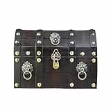 BRYNNBERG Schatztruhe mit Schloss, Vintage Look, Lionshead M, Optimal - Aufbewahrungsbox, Schmuckkasten, Dekorative Truhe, Geheimfach, Antik-Design - 33x23x24 cm - Schwarz
