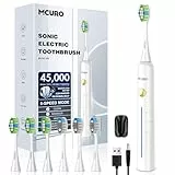 Elektrische Zahnbürste, Ultraschall Zahnbürsten, 45000VPM, Aufhellung Der Zähne In 1 Woche, 6 DuPont-Bürstenköpfe, 120 Tage Akkulaufzeit, Batteriestandsanzeige, 5 Modi, Timer, IPX7, Aufhängbar, Weiß