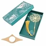 Lesezeichen personalisiert aus Metall mit Dandelion Design & Buchseitenhalter aus Buchenholz - Edel & Schöne Geschenkidee für Bücherliebhaber, Ideal für Besondere Anlässe und Sammler