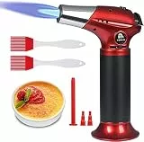Flintronic Küchenbrenne Flambierbrenner, Nachfüllbar Butan Gasbrenner mit 3 Düse, 2 Silikonbürsten, Lötbrenner mit Sicherheitsschloss für Creme Brulee, Kochen, BBQ, Camping(Butan Inbegriffen Nicht)Rot