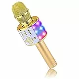 BONAOK Kabelloses Bluetooth-Mikrofon, Kindermikrofon mit LED-Lichtern, Mini-Karaoke-Maschine für Party/Zuhause/Geburtstag, kompatibel mit Bluetooth iOS Android (Gold)
