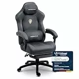 Dowinx Gaming Stuhl Ergonomisch mit Massage-Lendenkissen, Höhenverstellbare Kopfstütze, Verdicktes Sitzpolster, Ausziehbare Fußstütze, Verstellbare Armlehnen, Mikrofaser-Velours, 160° Neigbar, Grau