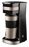 Bestron Kaffeemaschine mit Isolierbecher für Camping, Gemahlenen Filterkaffee, 2 Große Tassen, 750 Watt, Edelstahl, Hellbeige/Satin