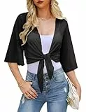 Wayleb Bolero Damen Festlich 3/4 Ärmel Cardigan Jacke Sommer Kurze Strickjacke Elegant Offen Kurzarm Bolero Jäckchen für Abendkleid, Schwarz M