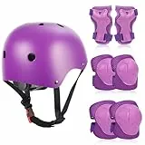 ZWOOS Kinder Knieschoner Set mit Helm, Inliner Schutzausrüstung Kinder 3-10 Jahre, Knieschützer Kinder, Knie Und Ellenbogenschützer Kinder für Inliner Skateboard Fahrrad Rollschuh (Lila)