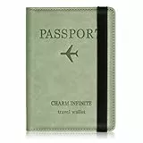 Impfpass Hülle Reisepasshülle, Urlaub Zubehör, Kunstleder Passhülle mit RFID-Blocker, Schutzhülle Tasche für Kreditkarten Damen Herren Reisepass, Ausweis und Reisedokumente,Travel Organizer（Grün）