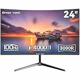 Great voell 24 Zoll Curved Monitor, FHD(1920 x1080), 100Hz, PC Bildschirm, FreeSync, VA Panel, 3000R, 99% sRGB, HDMI VGA, Eye Care, Monitor für Büro, Home Office, Gaming, PC, Laptop, VESA