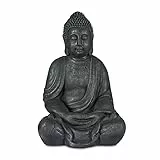 Relaxdays Buddha Figur sitzend, XL 70 cm, Gartenfigur, Vintage Dekofigur Wohnzimmer, wetterfest, frostsicher, anthrazit