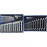 BGS 1196 | Maul-Ringschlüssel-Satz | 25-tlg. | SW 6 - 32 mm | inkl. Tetron-Rolltasche | Gabelringschlüssel + Doppel-Ringschlüssel-Satz | 12-tlg. | gekröpft | SW 6 x 7 - 30 x 32 mm