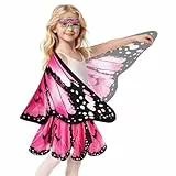 Aomig Kinder Feenflügel Kostüm 3PC Schmetterlings Fee Flügel Mädchen mit Maske Rock Schmetterling Umhang Flügel Prinzessinnenflügel Schmetterlings Elfen Fee Anzieh Schmetterling Kostüm Halloween -Rosa