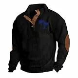CSHE Sweatshirt Herren Ohne Kapuze Pullover Unifarbener Patchwork-Druck Langarm Cord Poloshirt Stehkragen Button Classic Pulli Top
