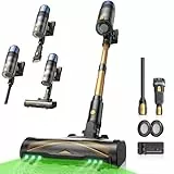 Proscenic P15 Staubsauger Kabellos, 70 Mins 55KPa 600W Akku Staubsauger Selbststehend mit Touchscreen Grünes Licht 6 Schichten Filter, akkusauger für Teppiche Hartböden Haustierhaare Auto, Gelb