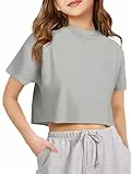 Haloumoning Mädchen T-Shirts Kurzarm Sommer Sport Tops Kinder Oversized Rundhals Einfarbig Shirts Oberteil,12-14 Jahre, Grau