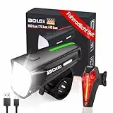 BOLEi LED Fahrradlicht Set 100 LUX,StVZO Zugelassen Fahrradlampe, Fahrradbeleuchtung USB Aufladbar, IPX5 Wasserdicht Fahrradlichter, Batterie Aufforderung schwach, Vorne Frontlicht Und Rücklicht Set