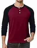 Meilicloth Pullover Herren Langarmshirt Baumwolle Henley Shirt Langarm Basic Pulli Herren T-Shirt Longsleeve Winter Oberteile Sweatshirt Leichter Strickpullover Männer A Rot 3XL
