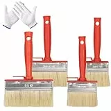 HONMOK 4 Stück Flächenstreicher Set Lasurpinsel Flachpinsel 140 x 140mm/ 120 x 128mm/9 x 128mm/7 x 128mm Wandpinsel Malerpinsel Kunststoffborsten mit Handschuhe für Wand Möbel Zaun Holz Malen