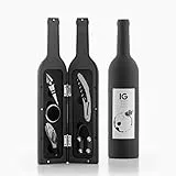 InnovaGoods® Weinflaschen-Set im Eleganten Design, 5-teiliges Weinzubehör, ABS, Edelstahl & Zinklegierung, Magnetverschluss, Ideal als Geschenk, Schwarz, One Size, Edelstahl
