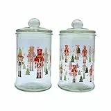 Dekohelden24 Aromadose, Frischhaltedose, Glasbehälter mit Weihnachtsmotiv, Keksdose mit Nussknacker Motiv aus Glas, H/Ø: 15 x 8 cm, Fassungsvermögen 300ml pro Glas, Lieferumfang 2 Vorratsgläser.