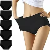 YouShow Unterhosen Damen 5er Pack Baumwolle Hohe Taille Unterwäsche Slip Stretchanteil(Schwarz,L)