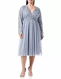 Maya Deluxe Damen Maya Deluxe Midi Elegant Wedding Sleeves Deep V Neck Sequins Cocktail Prom Bridesmaid Dress, Dusty Blue, 38 EU