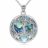 YAFEINI Baum des Lebens Kette 925 Sterling Silber Mondstein Keltischer Knoten Pentagramm Anhänger Halskette für Damen Schmuck